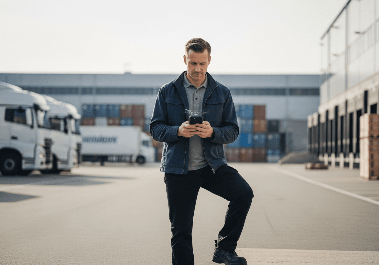 A professional using a smartphone in the field, illustrating mobile workforce productivity